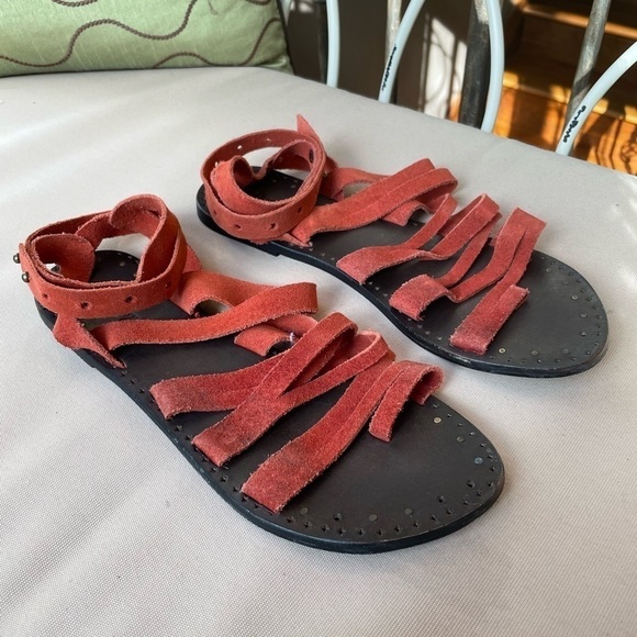 Free‎ People Sunever Suede Gladiator Sandal in Red Size 10 - Picture 2 of 10